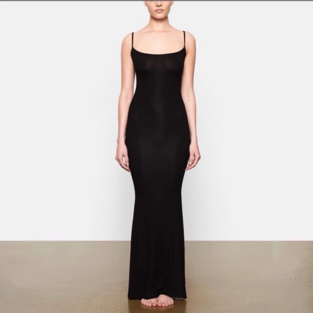 SKIMS Soft Lounge Long Slip Dress in Onyx
